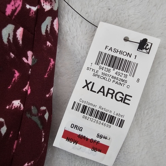 Bar III Burgundy Floral V-Neck Mini Dress XL Draped Skirt Sleeveless - Picture 15 of 15